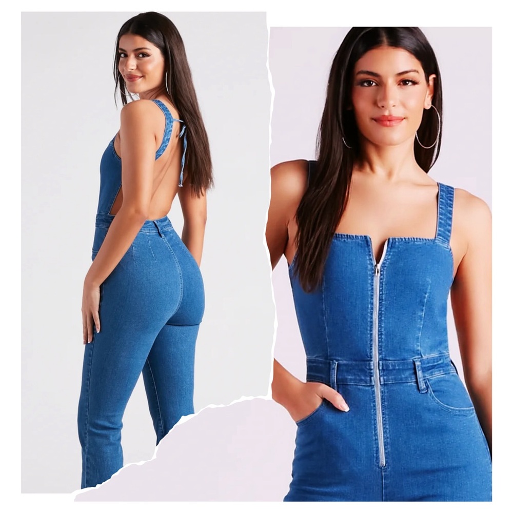❣️NEW WINSOR DENIM BACKLESS FLARE LEG JUMPSUIT SOLD OUT ❣️SUPER SEXY❣️